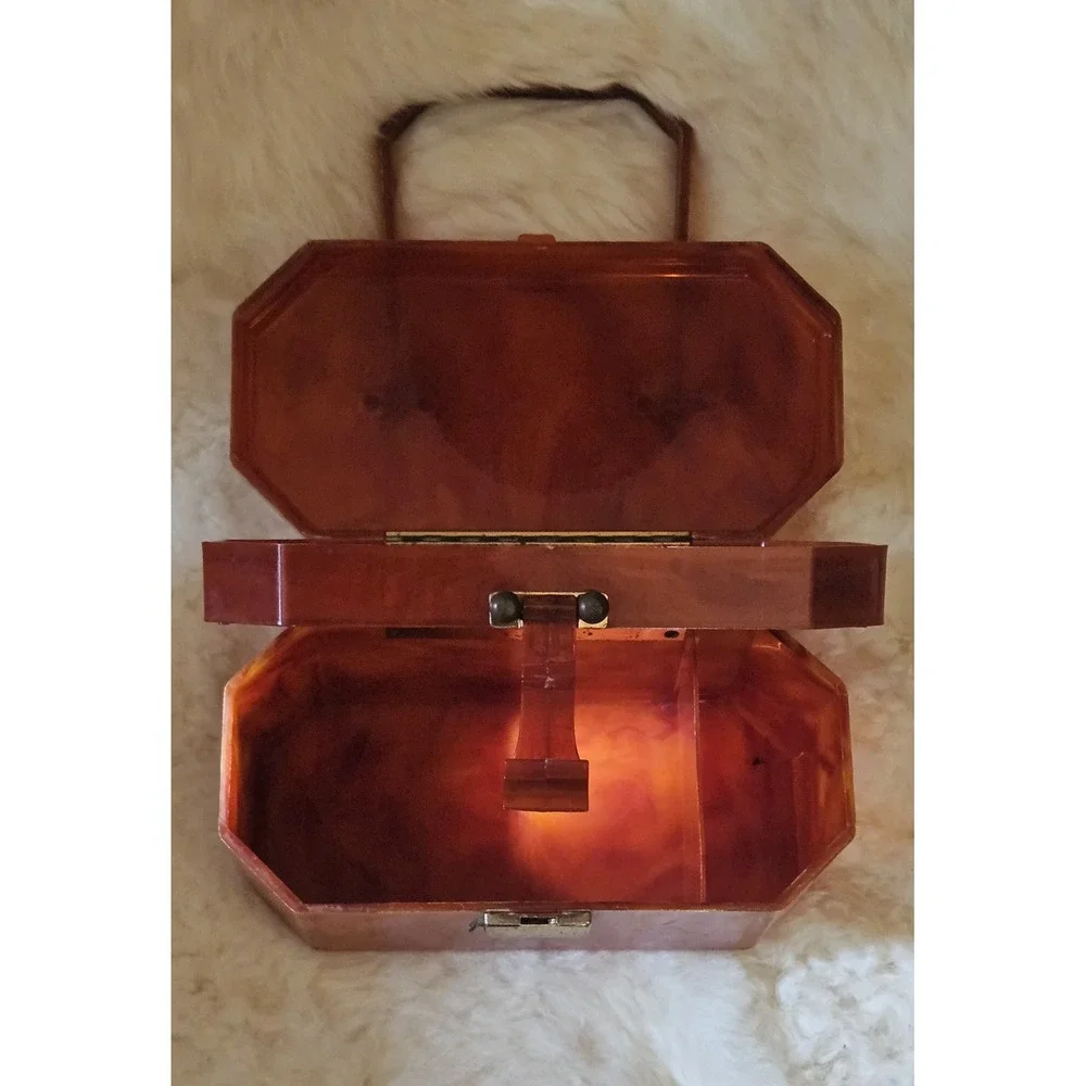 Fabco Lucite Purse Faux Tortoise Shell Box Dual Compartments